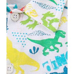 Babyhug Cotton Knit Full Sleeves Night Suit With Dino Print - White