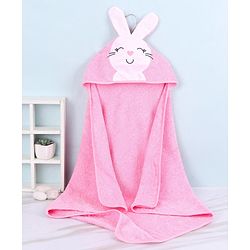 Babyhug Terry Woven Hooded Towel With Bunny Design L 80 x B 80 cm-Pink