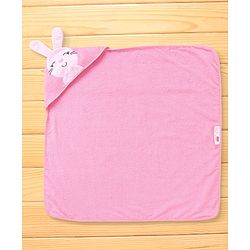 Babyhug Terry Woven Hooded Towel With Bunny Design L 80 x B 80 cm-Pink