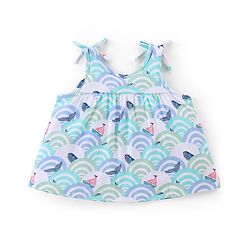 Babyhug 100% Cotton Singlet Sleeveless Top With Waves Graphics- White & Blue