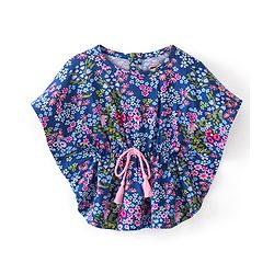 Babyhug Cotton Knit Half Sleeves Kaftan Top with Floral Print & Tassel Detailing - Blue & Purple