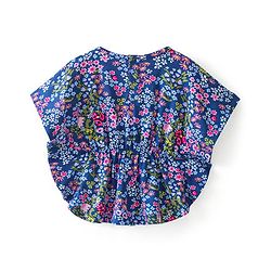 Babyhug Cotton Knit Half Sleeves Kaftan Top with Floral Print & Tassel Detailing - Blue & Purple