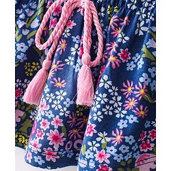 Babyhug Cotton Knit Half Sleeves Kaftan Top with Floral Print & Tassel Detailing - Blue & Purple