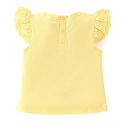Babyhug Cotton Knit Half Sleeves T-Shirt with Frill Detailing & Headband Floral Print - Yellow