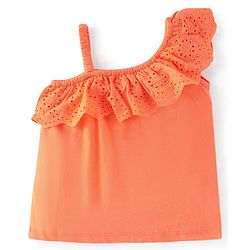 Babyhug 100% Cotton Sleeveless Asymmetrical Top with Schifilli Detailing - Orange