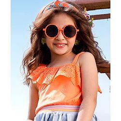 Babyhug 100% Cotton Sleeveless Asymmetrical Top with Schifilli Detailing - Orange