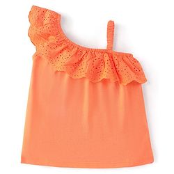 Babyhug 100% Cotton Sleeveless Asymmetrical Top with Schifilli Detailing - Orange