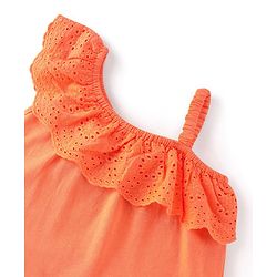 Babyhug 100% Cotton Sleeveless Asymmetrical Top with Schifilli Detailing - Orange