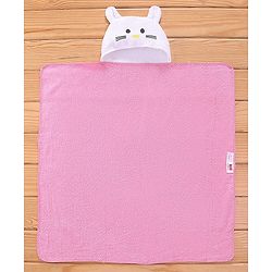 Babyhug Terry Woven Hooded Towel Kitten Print L 76 x B 76 cm - Pink & White