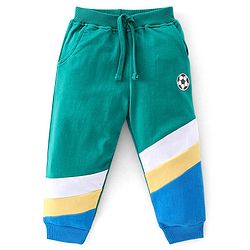Babyhug 100% Cotton Full Sleeves T-Shirt & Lounge Pants With Text Embroidery - Green & Blue