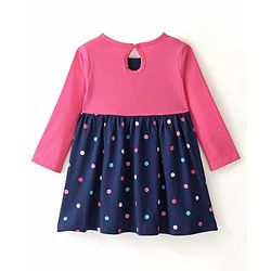 Babyhug 100% Cotton Full Sleeves Frock With Bloomer Polka Dots Print - Pink & Navy Blue