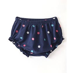 Babyhug 100% Cotton Full Sleeves Frock With Bloomer Polka Dots Print - Pink & Navy Blue