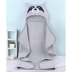 Babyhug Terry Woven Hooded Towel & Wrapper L 76 x B 76 cm Raccoon Print - Grey