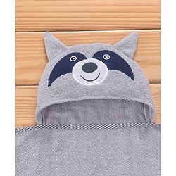 Babyhug Terry Woven Hooded Towel & Wrapper L 76 x B 76 cm Raccoon Print - Grey