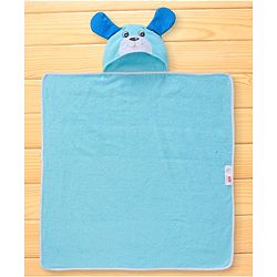 Babyhug Terry Woven Hooded Towel with Puppy Design 76.2x76.2 cm - Blue