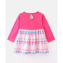 Babyhug 100% Cotton Knit Full Sleeves Floral Print & Bow Applique Frocks with Bloomer - Pink