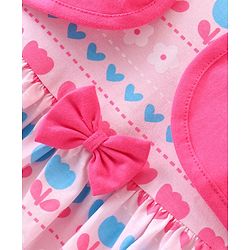 Babyhug 100% Cotton Knit Full Sleeves Floral Print & Bow Applique Frocks with Bloomer - Pink
