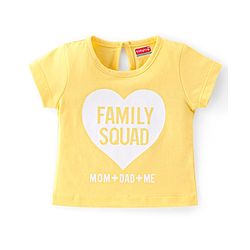Babyhug 100% Cotton Knit Half Sleeves T-Shirt with Text Graphics - Mustard