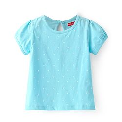 Babyhug 100% Cotton Knit Floral Print Frock with Half Sleeves Solid Color Inner T-Shirt - Blue