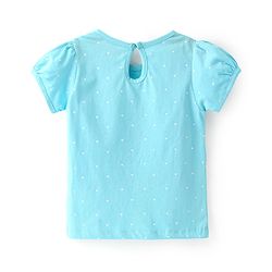 Babyhug 100% Cotton Knit Floral Print Frock with Half Sleeves Solid Color Inner T-Shirt - Blue