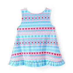 Babyhug 100% Cotton Knit Floral Print Frock with Half Sleeves Solid Color Inner T-Shirt - Blue