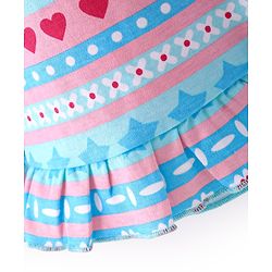 Babyhug 100% Cotton Knit Floral Print Frock with Half Sleeves Solid Color Inner T-Shirt - Blue