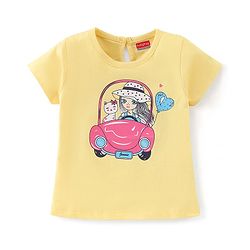 Babyhug 100% Cotton Half Sleeves T-Shirt With Kitty Graphics- Yellow
