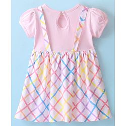 Babyhug 100% Cotton Half Sleeves Frock With Checkered Print - Pink