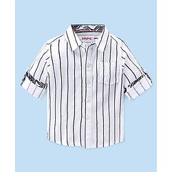 Babyhug 100% Cotton Knit Full Sleeves Shirt & Jeans Striped - White & Blue