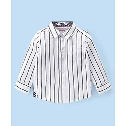 Babyhug 100% Cotton Knit Full Sleeves Shirt & Jeans Striped - White & Blue