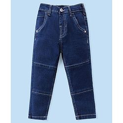 Babyhug 100% Cotton Knit Full Sleeves Shirt & Jeans Striped - White & Blue