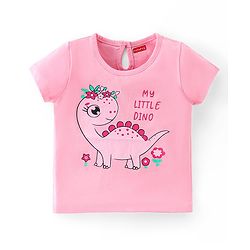 Babyhug 100% Cotton Knit Half Sleeves Top With Dino Graphics - Pink