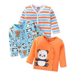 Babyhug 100% Cotton Knit Full Sleeves Front Open Vests Panda Print Pack of 3 - Multicolour