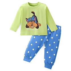 Babyhug Cotton Knit Full Sleeves Paw Patrol Print Night Suit - Green & Blue