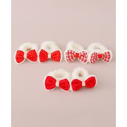 Babyhug Rubber Bands with Bow Appliques Pack of 6 -Red and White