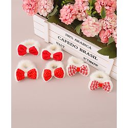 Babyhug Rubber Bands with Bow Appliques Pack of 6 -Red and White