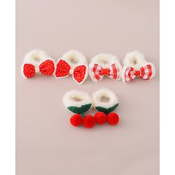 Babyhug Rubber Bands with Bow and Cherry Appliques Pack of 6 - Red and White