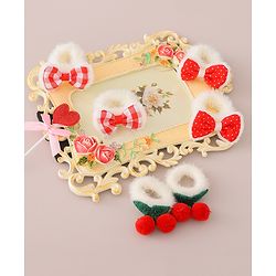Babyhug Rubber Bands with Bow and Cherry Appliques Pack of 6 - Red and White
