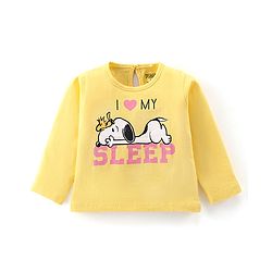Babyhug Cotton Knit Full Sleeves Night Suit With Snoopy Print - Yellow & Pink