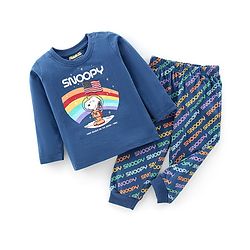 Babyhug Cotton Knit Full Sleeves Night Suit With Snoopy In Space Print - Navy Blue