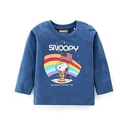 Babyhug Cotton Knit Full Sleeves Night Suit With Snoopy In Space Print - Navy Blue
