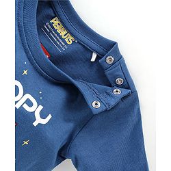Babyhug Cotton Knit Full Sleeves Night Suit With Snoopy In Space Print - Navy Blue