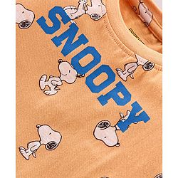 Babyhug Cotton Knit Full Sleeves Night Suit With Snoopy Print - Orange & Blue