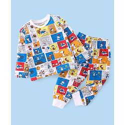 Babyhug Cotton Knit Full Sleeves Night Suit With Snoopy Print - Blue & White