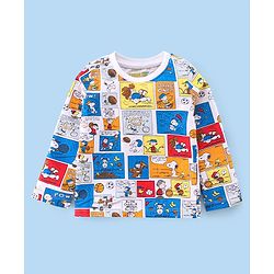 Babyhug Cotton Knit Full Sleeves Night Suit With Snoopy Print - Blue & White