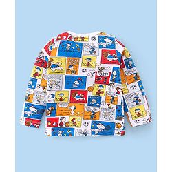 Babyhug Cotton Knit Full Sleeves Night Suit With Snoopy Print - Blue & White