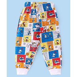 Babyhug Cotton Knit Full Sleeves Night Suit With Snoopy Print - Blue & White