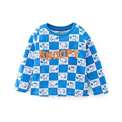 Babyhug Cotton Knit Full Sleeves Night Suit With Snoopy Print Checkered - Blue & Grey