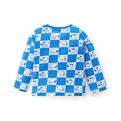 Babyhug Cotton Knit Full Sleeves Night Suit With Snoopy Print Checkered - Blue & Grey