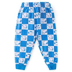 Babyhug Cotton Knit Full Sleeves Night Suit With Snoopy Print Checkered - Blue & Grey